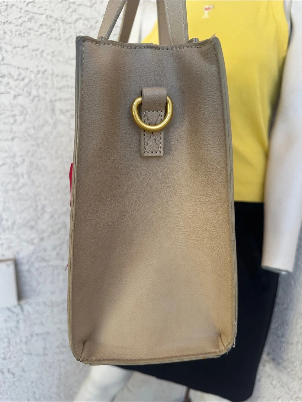 Fawn Design Taupe Tote with Red Bow Charm